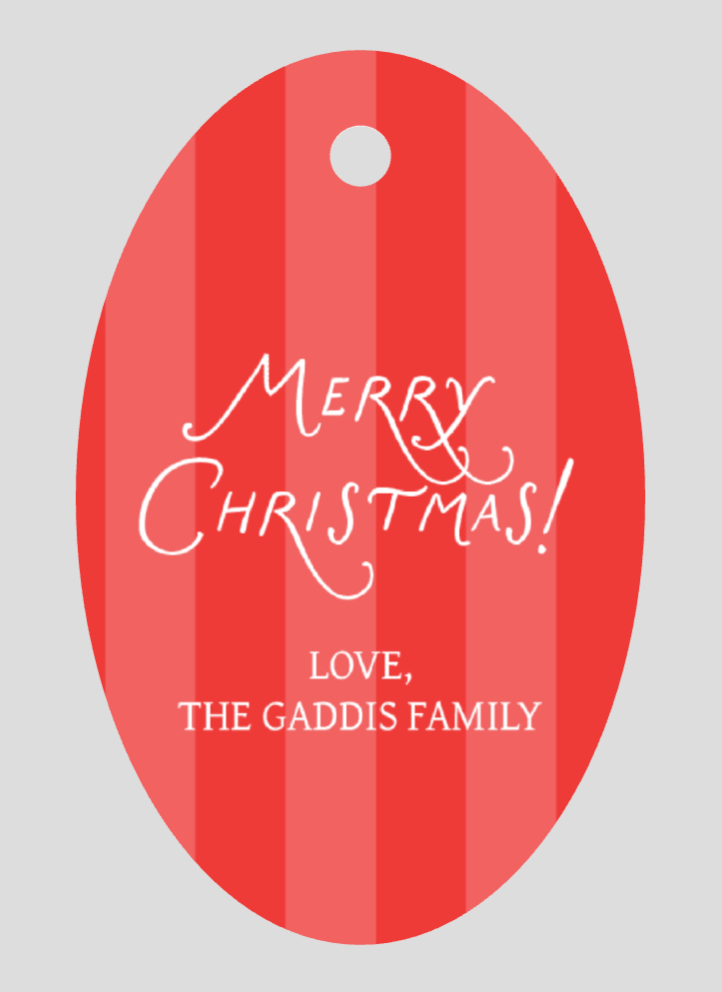 Oval Striped Merry Christmas Tags