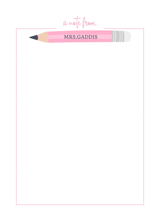 Teacher Pink Pencil Notepad